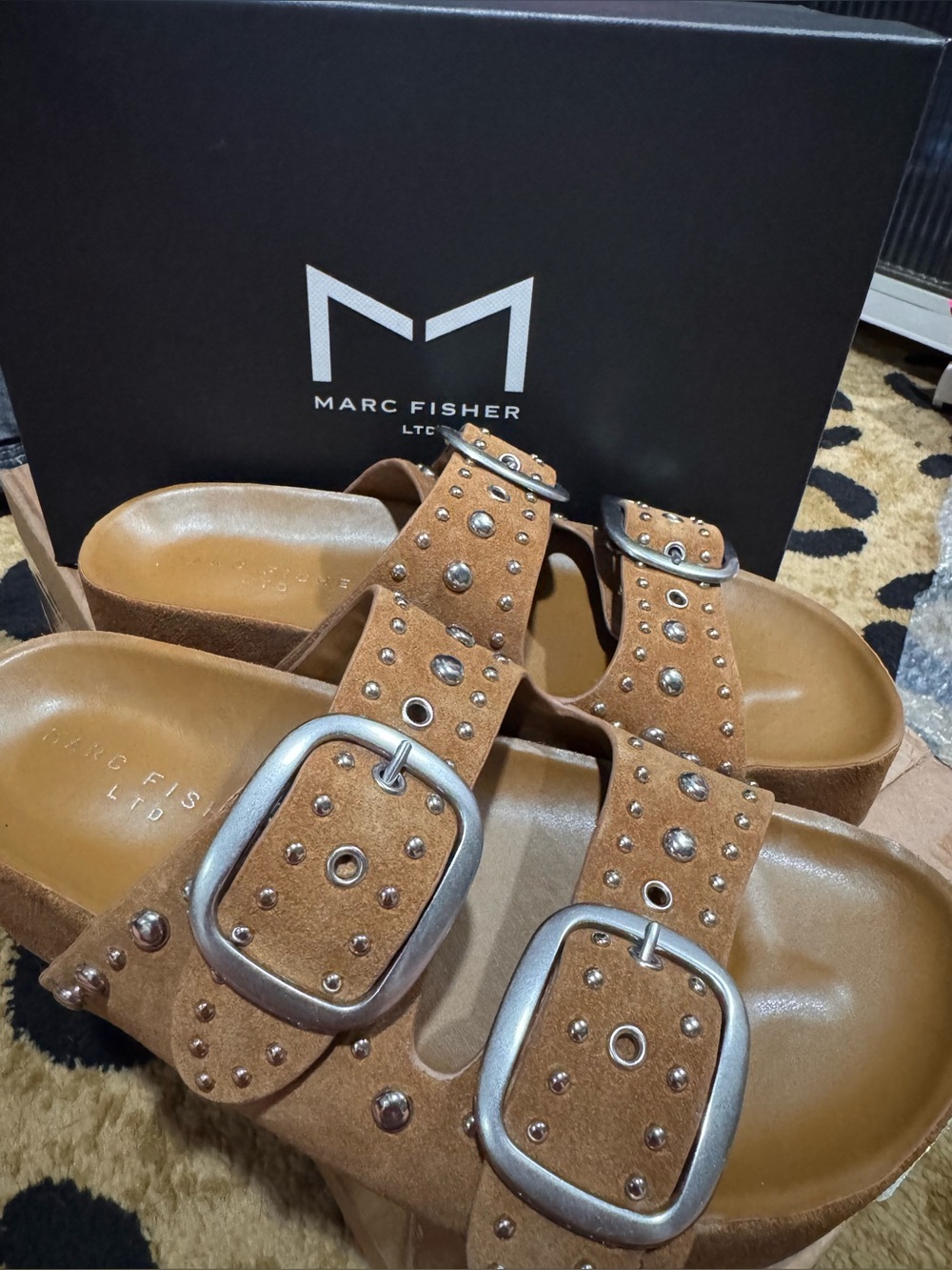 Marc Fisher Sayge LTD Studded Tan Suede Slide Sandals size 8